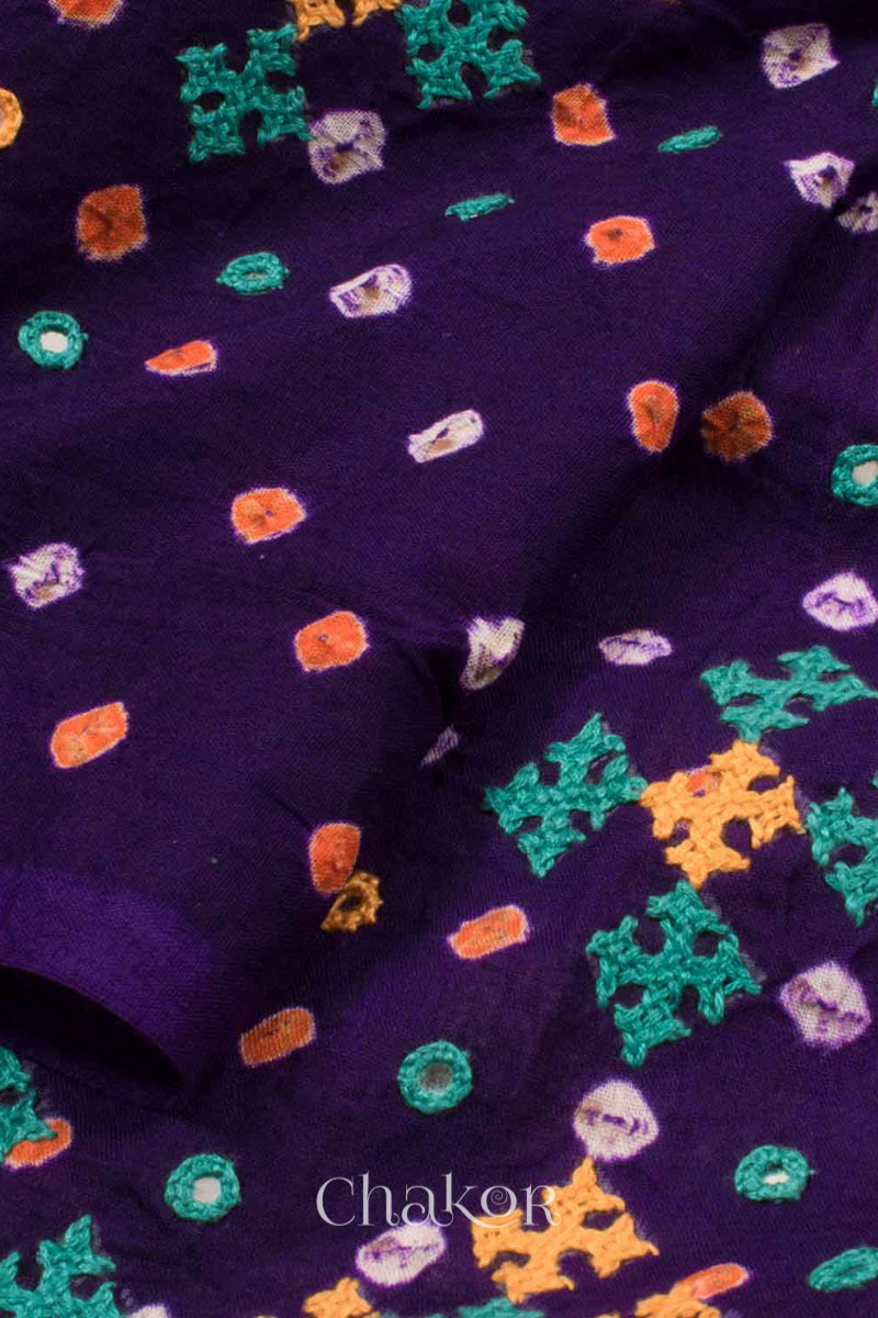 Purple Bandhani Cotton Blouse Fabric