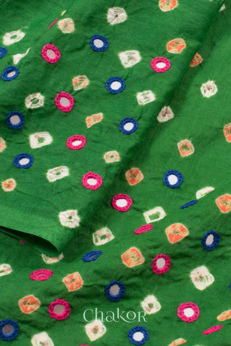 Green Bandhani Cotton Blouse Fabric
