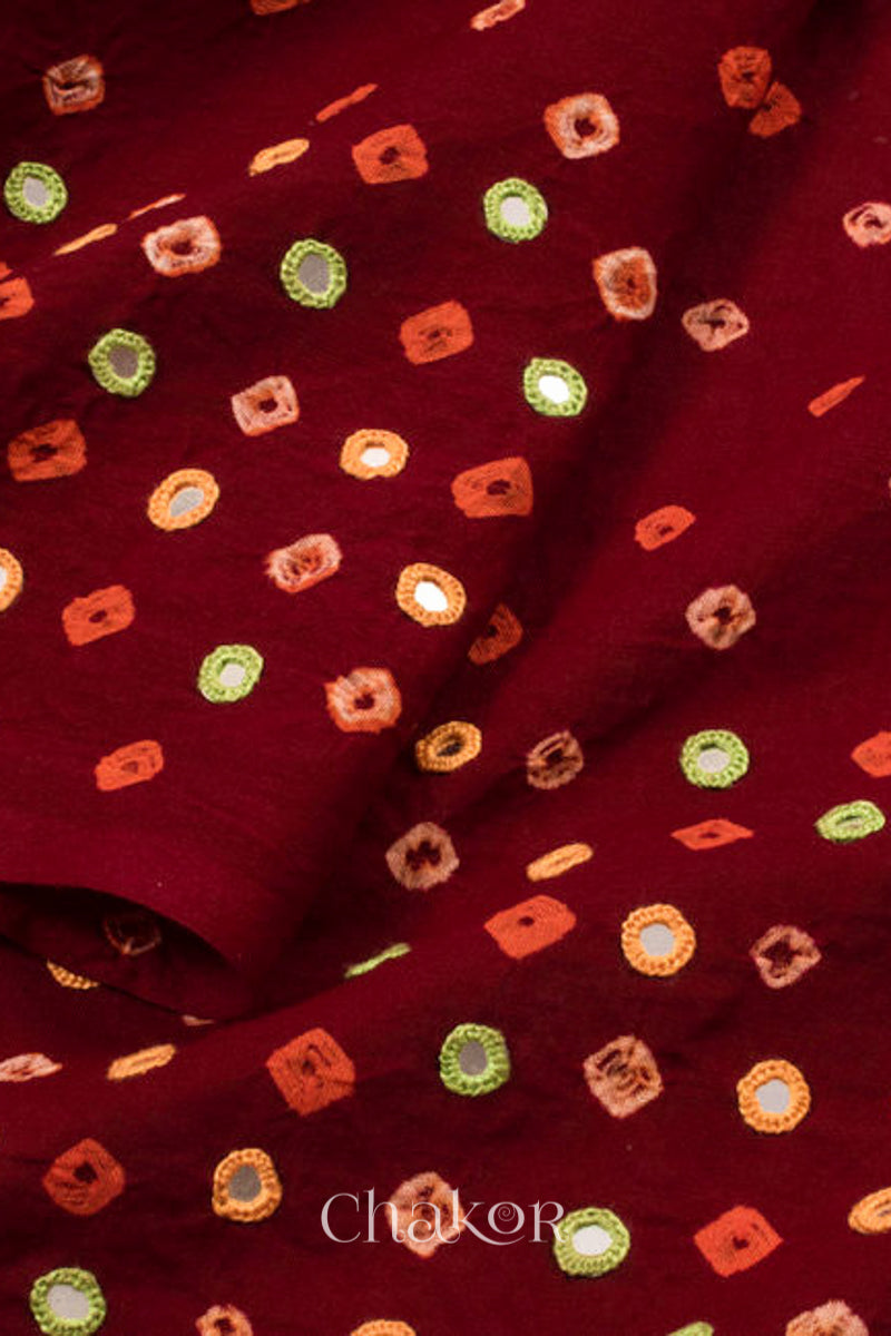 Maroon Bandhani Cotton Blouse Fabric