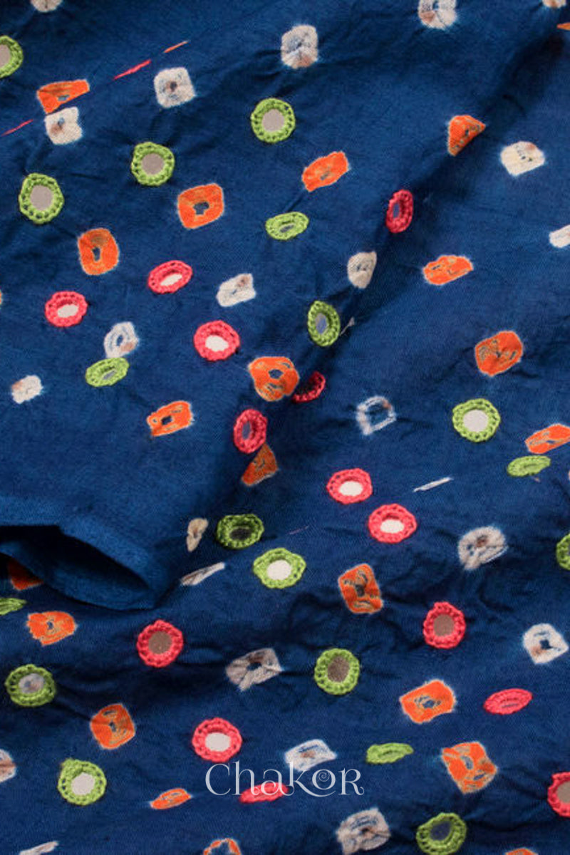 Indigo Bandhani Cotton Blouse Fabric