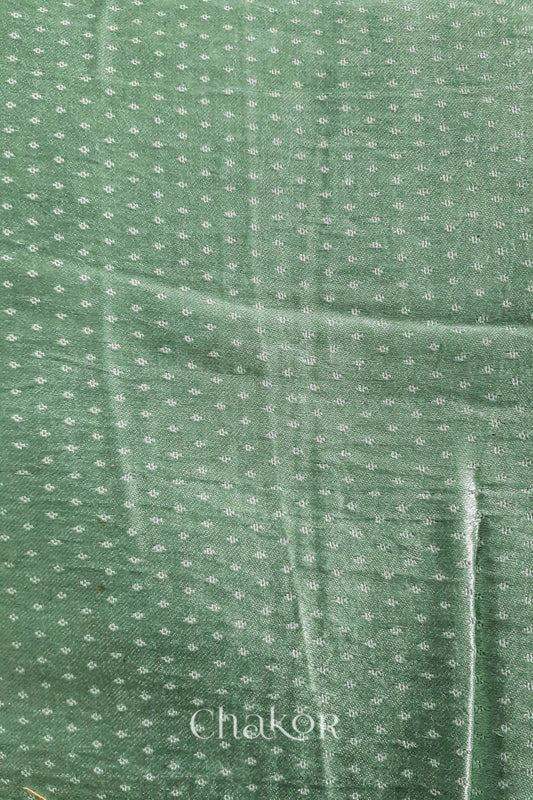 Pista green mashru self textured fabric with 'Chakor' logo visible.