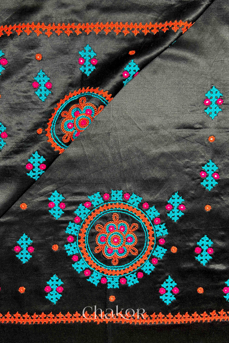 Black  Mashru Embroidered Blouse Fabric