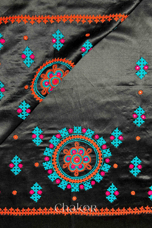 Black  Mashru Embroidered Blouse Fabric