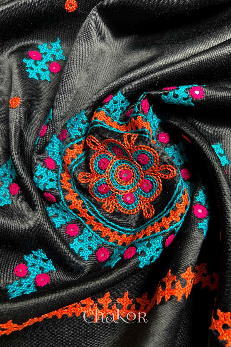 Black  Mashru Embroidered Blouse Fabric