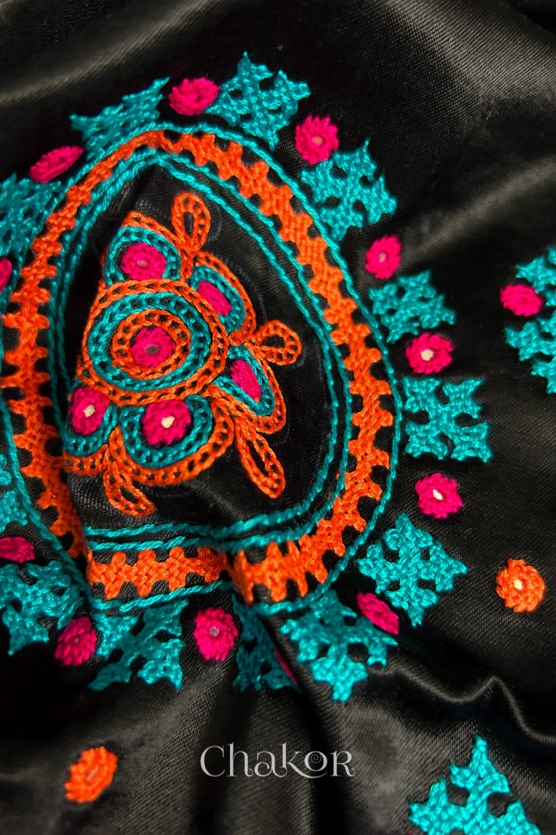 Black  Mashru Embroidered Blouse Fabric