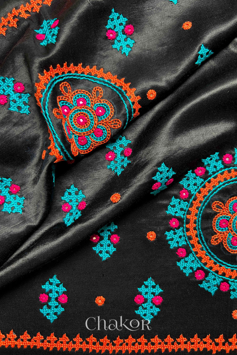 Black  Mashru Embroidered Blouse Fabric