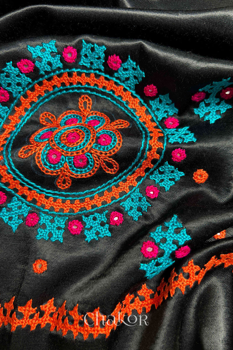 Black  Mashru Embroidered Blouse Fabric