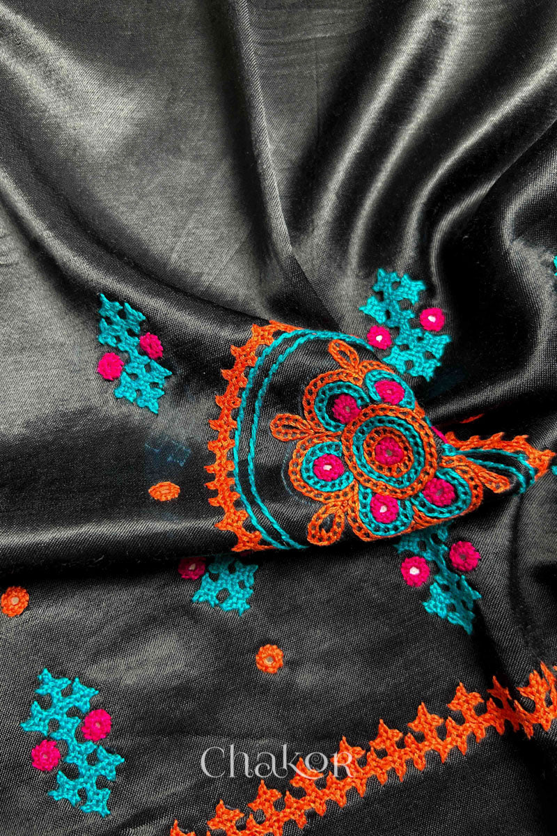 Black  Mashru Embroidered Blouse Fabric