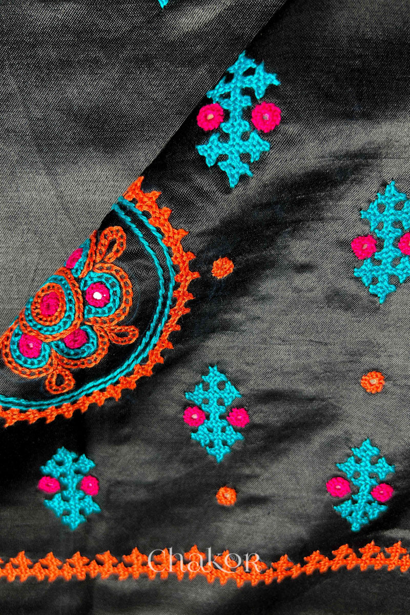 Black  Mashru Embroidered Blouse Fabric