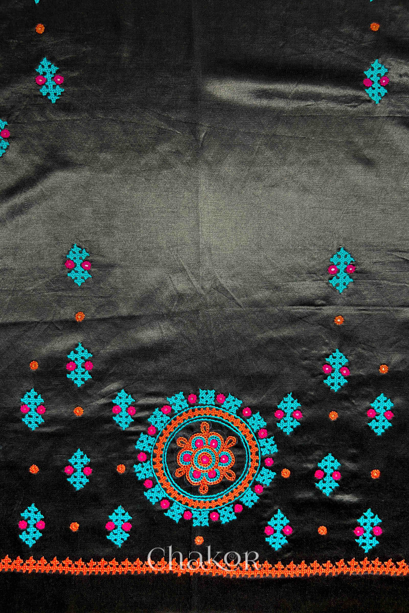 Black  Mashru Embroidered Blouse Fabric