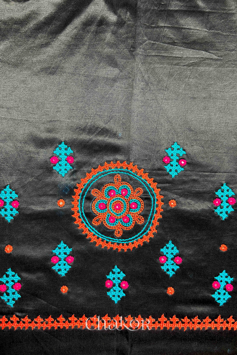 Black  Mashru Embroidered Blouse Fabric