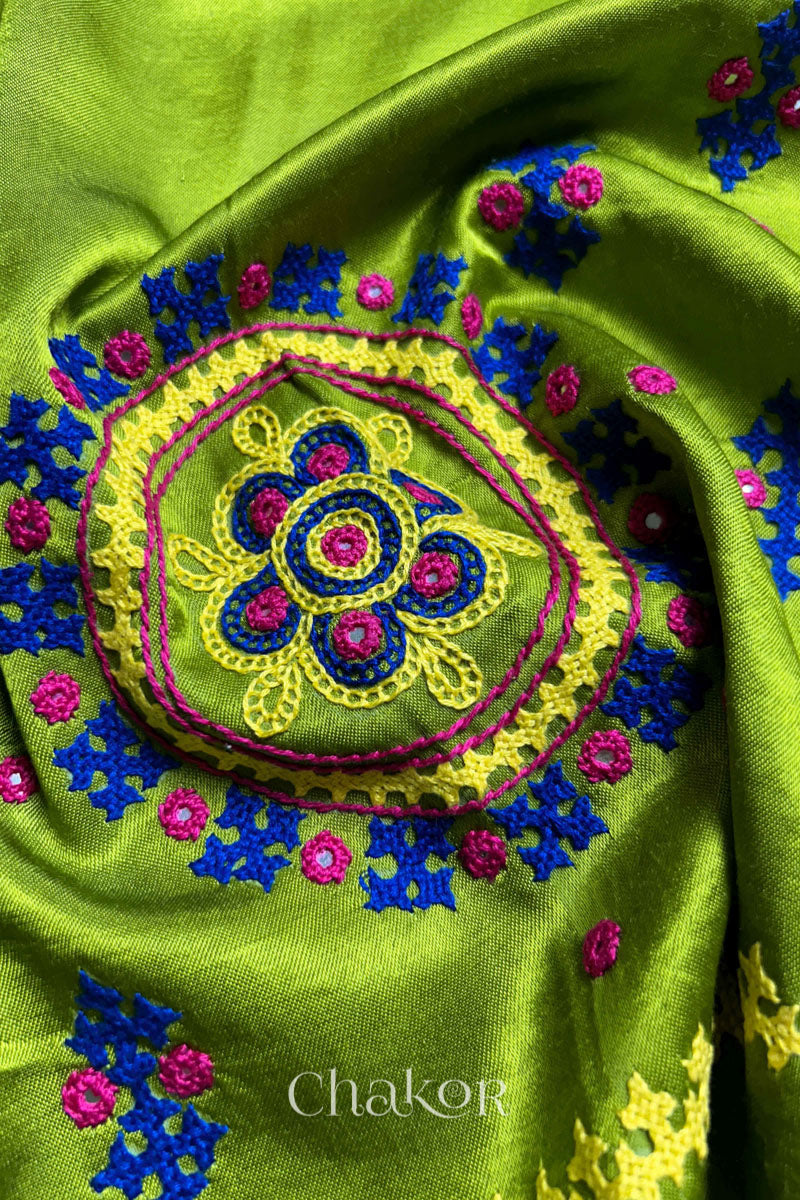 Parrot Mashru Embroidered Blouse Fabric