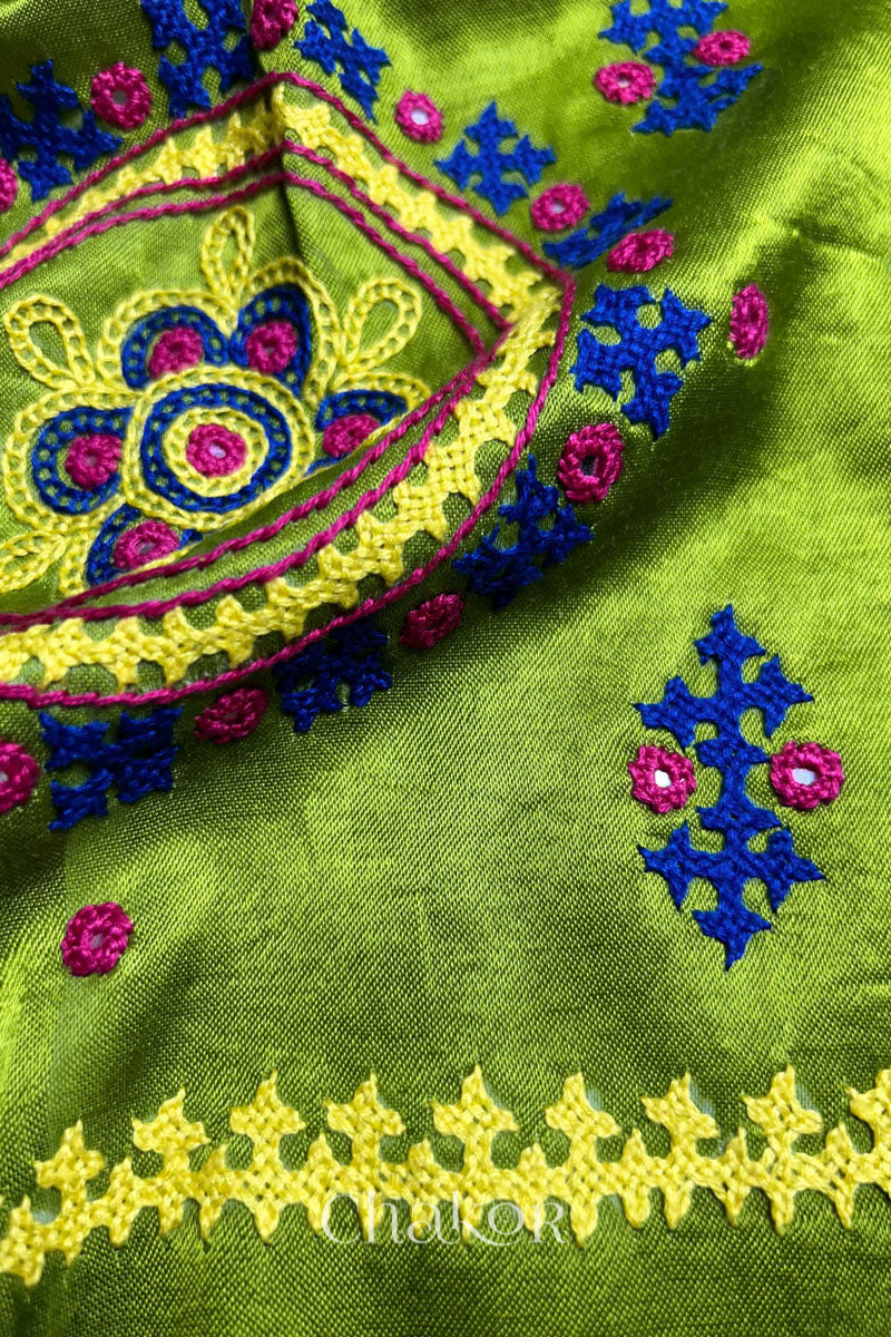 Parrot Mashru Embroidered Blouse Fabric