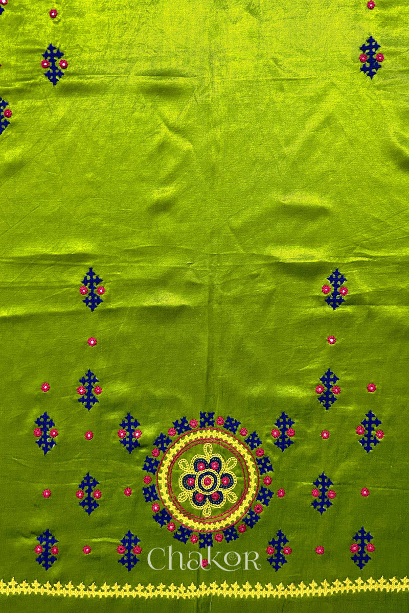 Parrot Mashru Embroidered Blouse Fabric