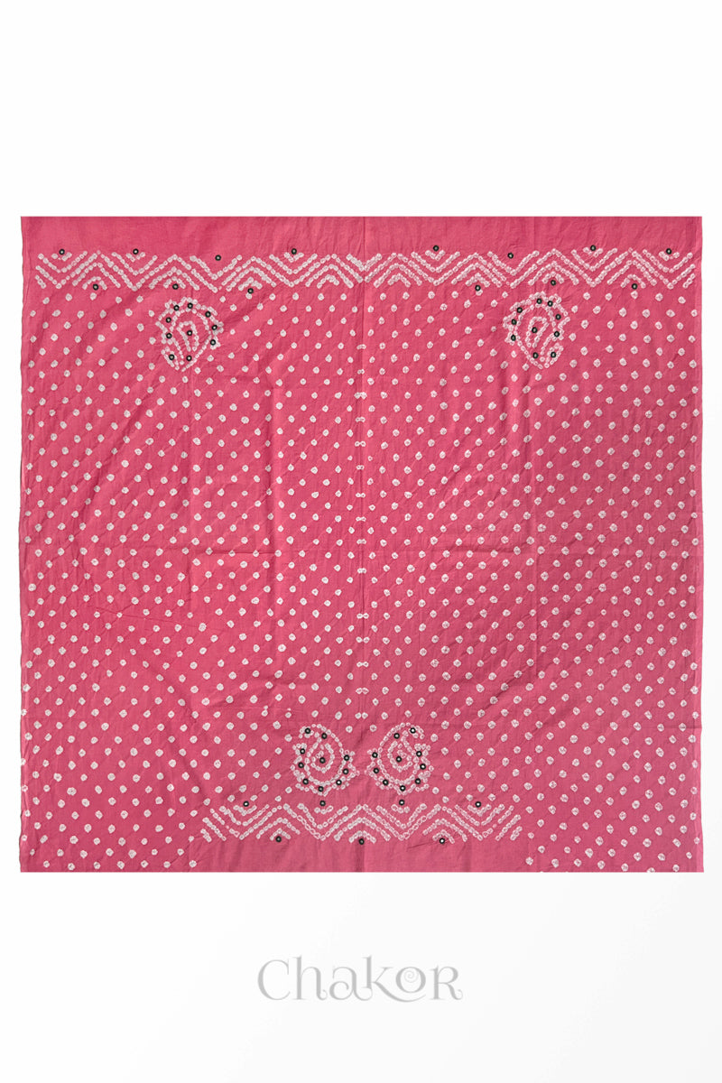 Full 1-metre layout Pink Kutch Bandhani cotton blouse fabric showing traditional hand tie-dye pattern.
