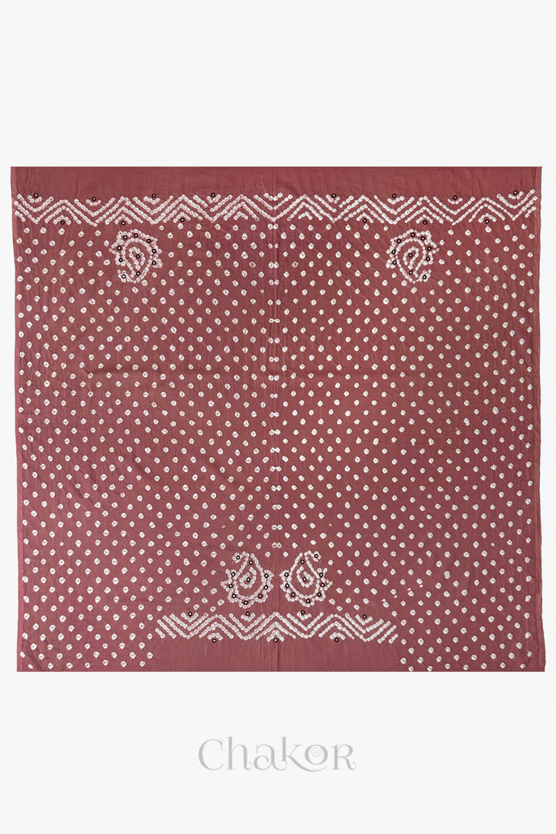 Full 1-metre layout Old Rose Kutch Bandhani cotton blouse fabric showing traditional hand tie-dye pattern.
