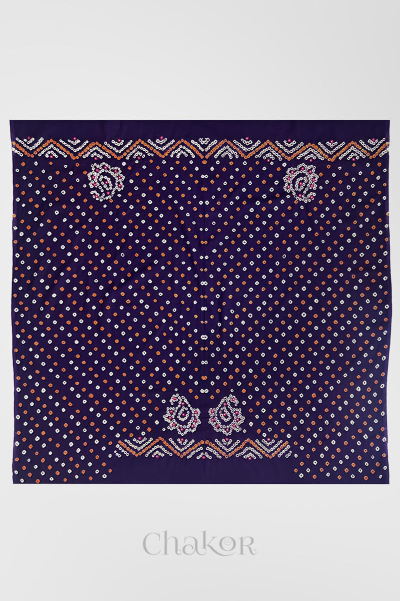 Full 1-metre layout Purple Kutch Bandhani cotton blouse fabric showing traditional hand tie-dye pattern.
