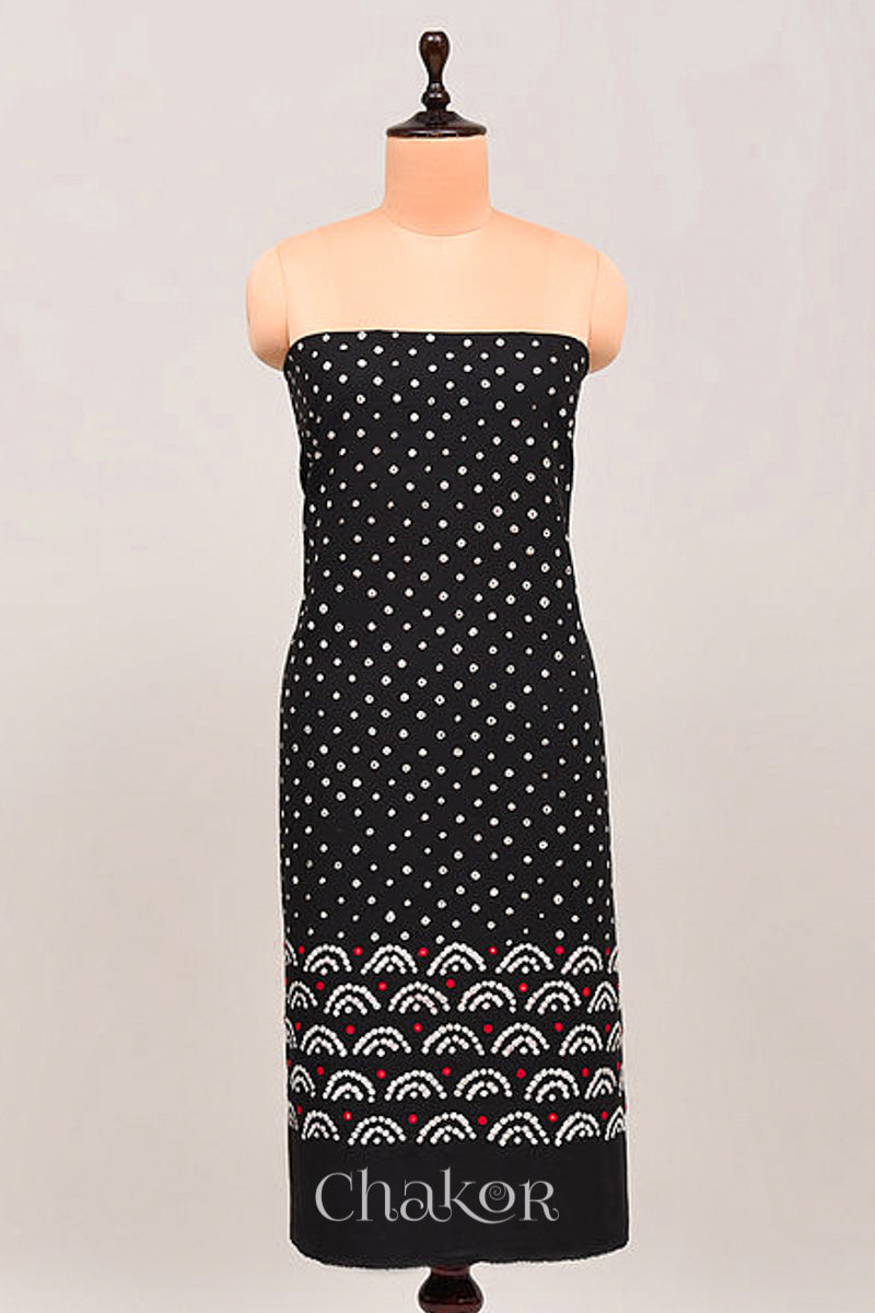 Black Bandhani Cotton Bottom Fabric