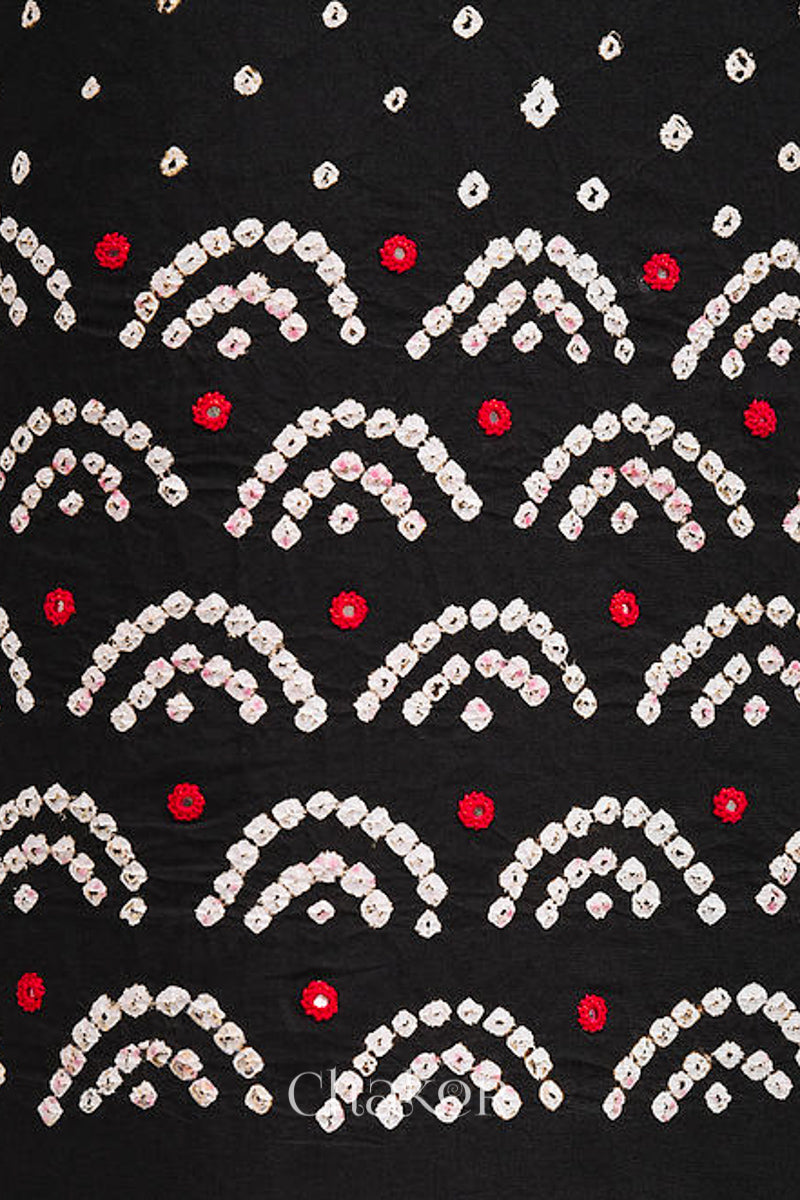 Black Bandhani Cotton Bottom Fabric