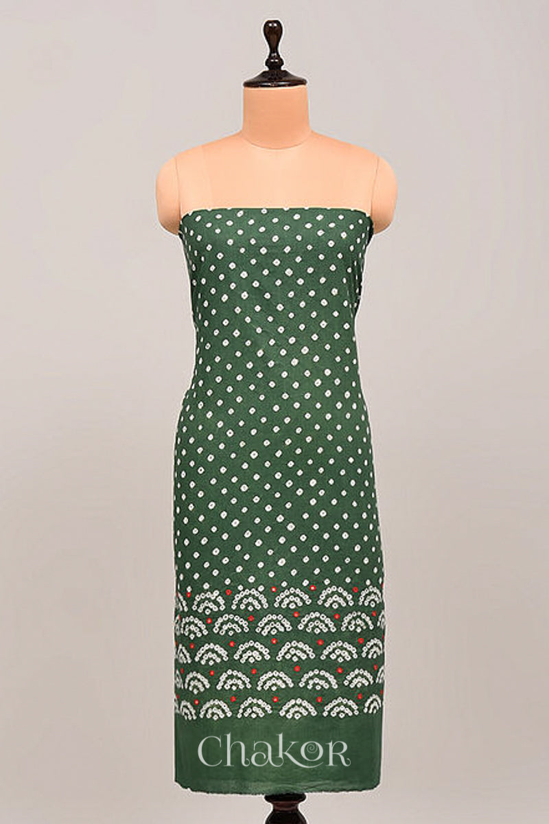 Green Bandhani Cotton Bottom Fabric