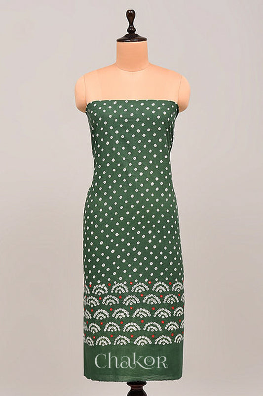 Green Bandhani Cotton Bottom Fabric