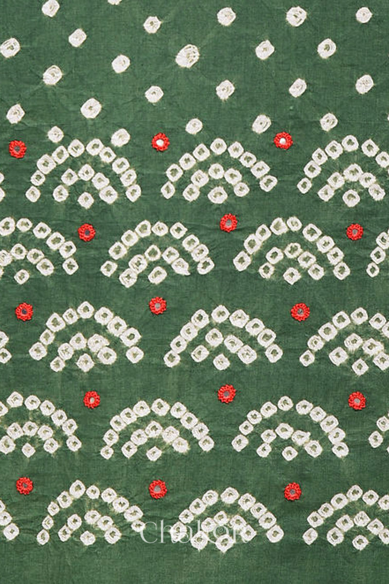 Green Bandhani Cotton Bottom Fabric