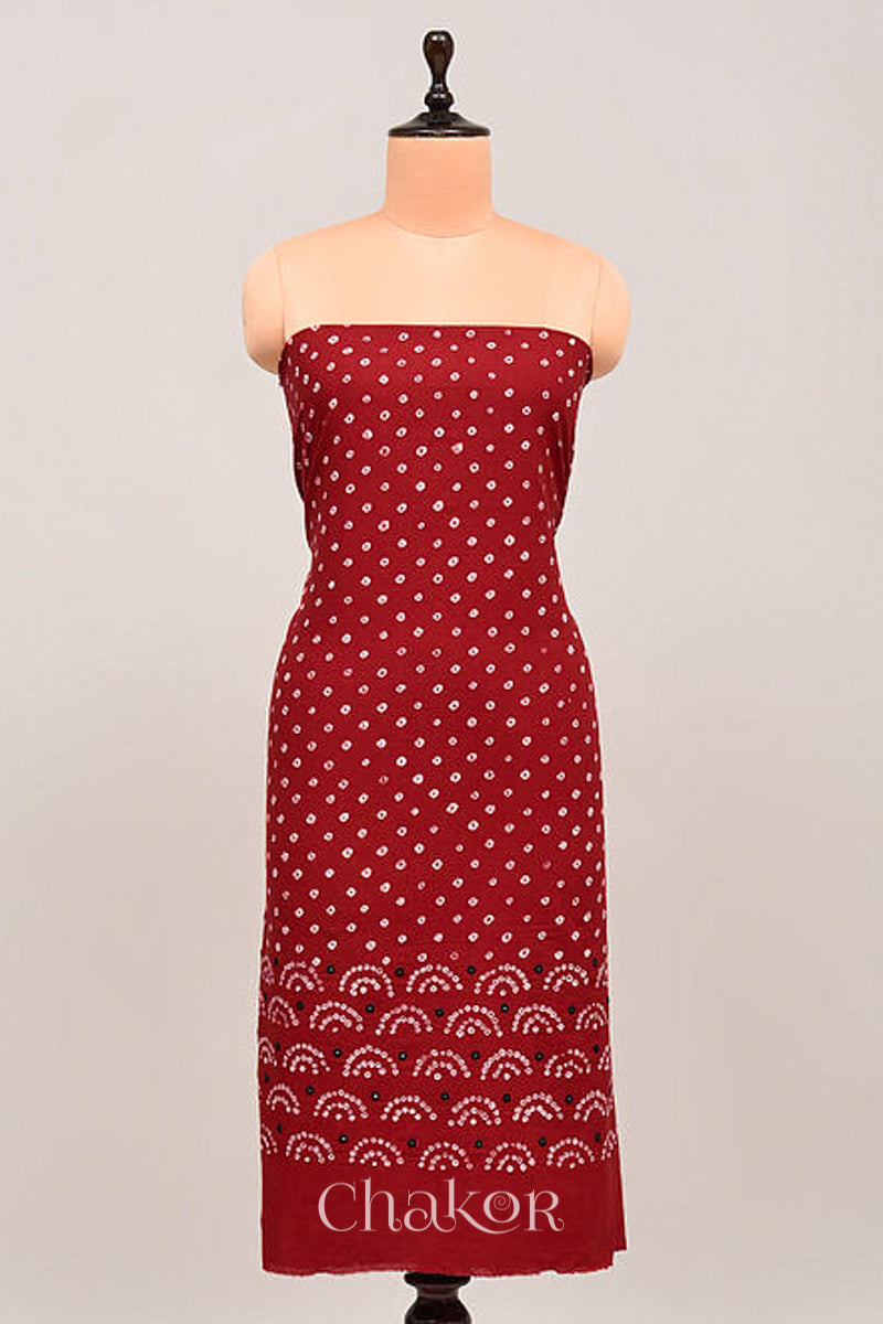 Red Bandhani Cotton Bottom Fabric