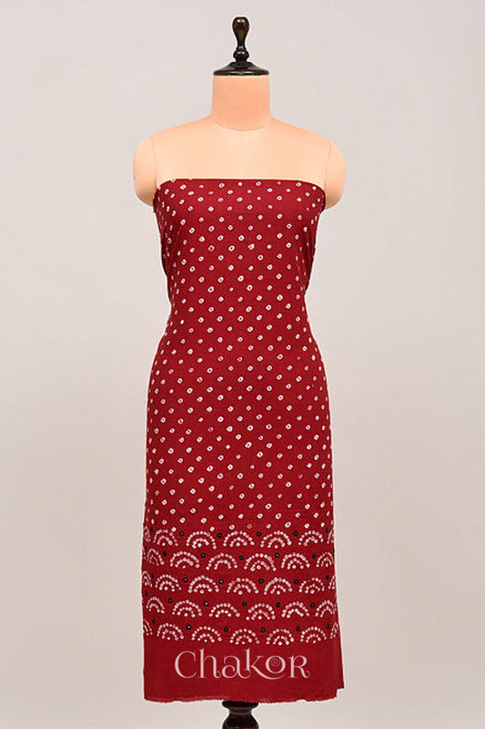 Red Bandhani Cotton Bottom Fabric