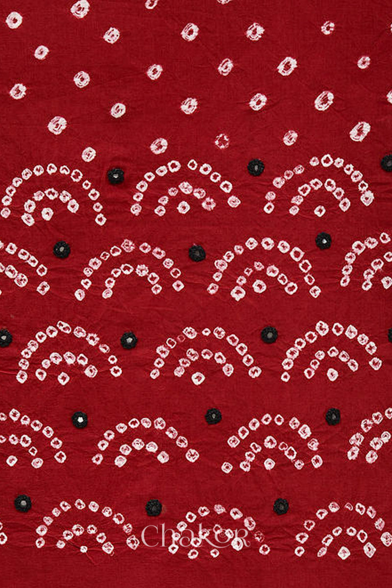Red Bandhani Cotton Bottom Fabric