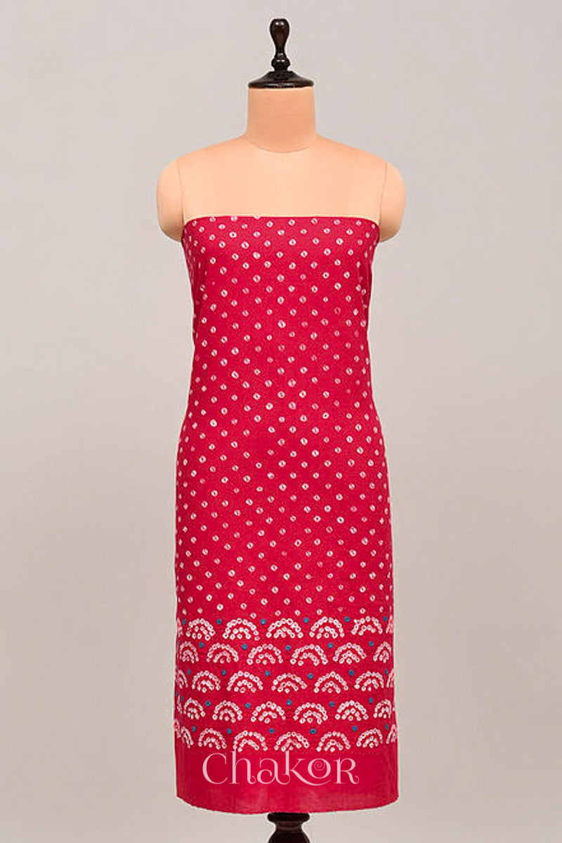 Pink Bandhani Cotton Bottom Fabric