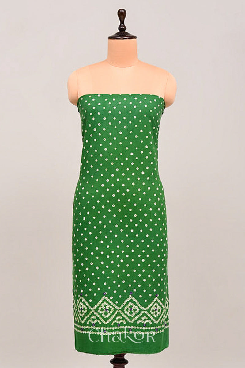 Green Bandhani Cotton Bottom Fabric