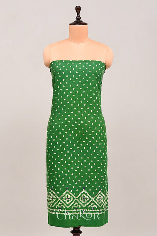 Green Bandhani Cotton Bottom Fabric