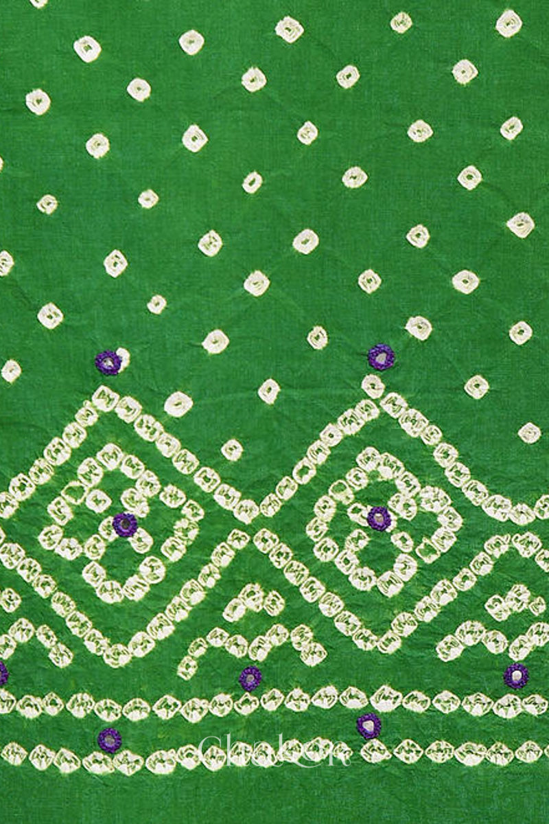 Green Bandhani Cotton Bottom Fabric
