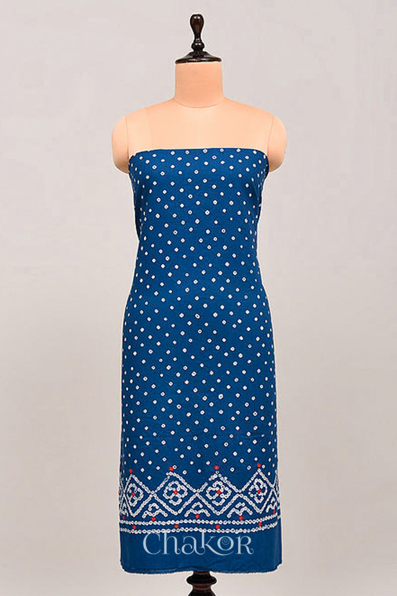 Blue Bandhani Cotton Bottom Fabric
