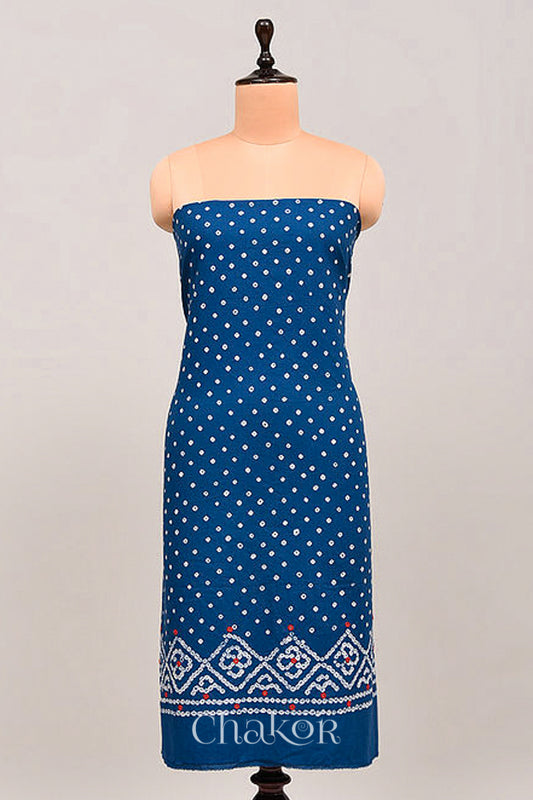 Blue Bandhani Cotton Bottom Fabric