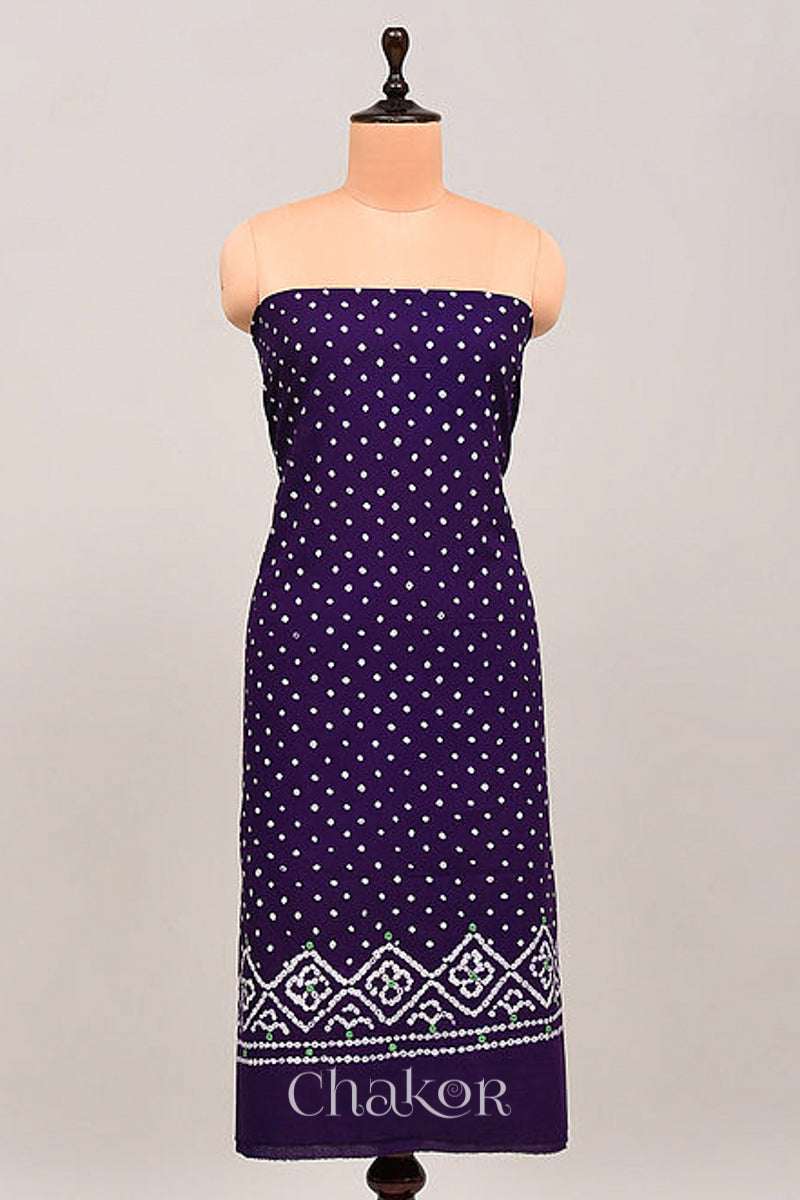 Purple Bandhani Cotton Bottom Fabric