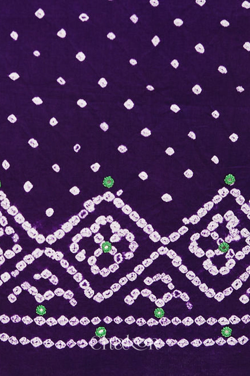 Purple Bandhani Cotton Bottom Fabric