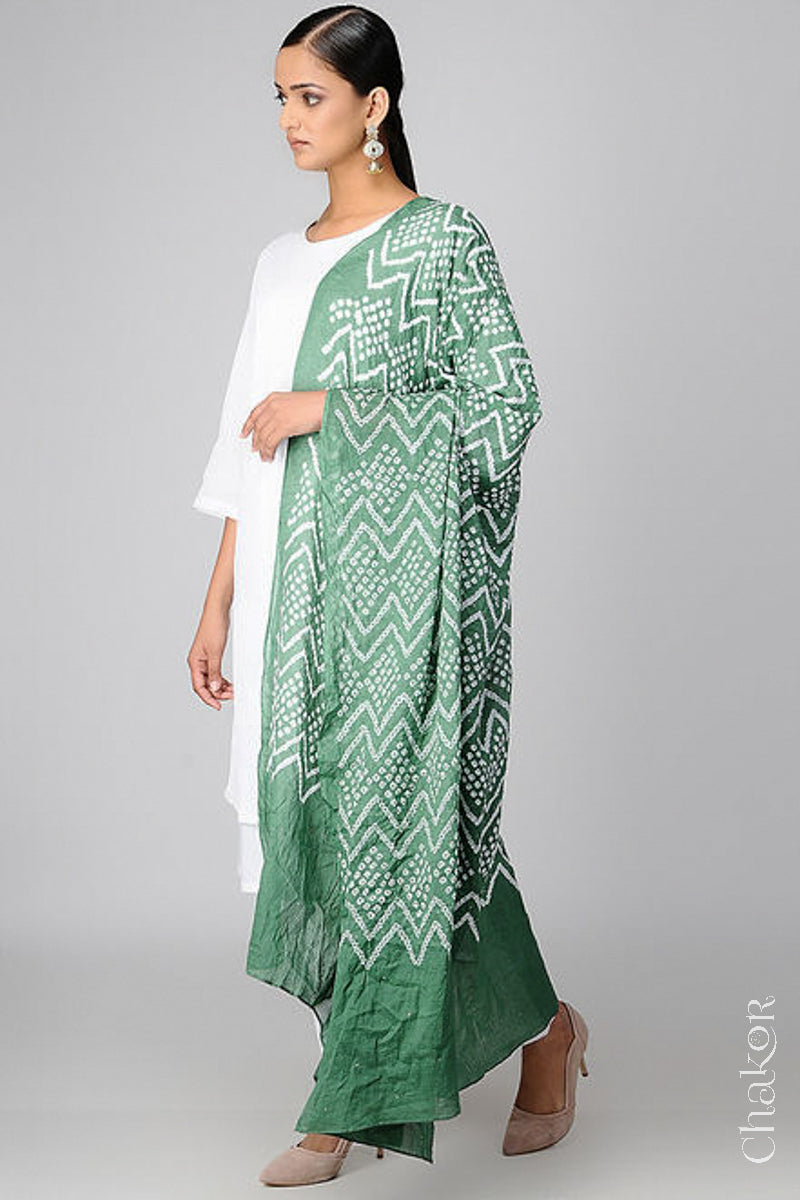 Moss Green Bandhani Mul Cotton Dupatta