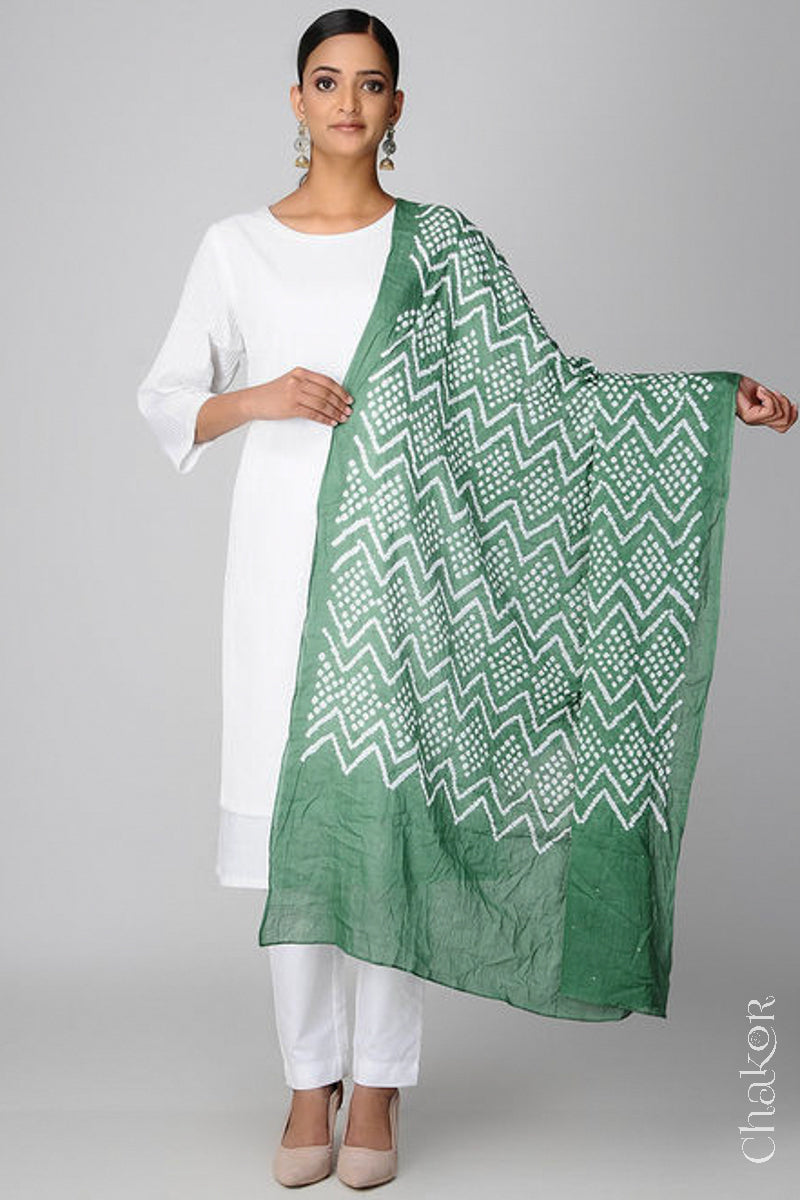 Moss Green Bandhani Mul Cotton Dupatta