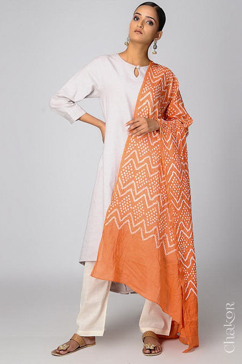 Peach Bandhani Mul Cotton Dupatta