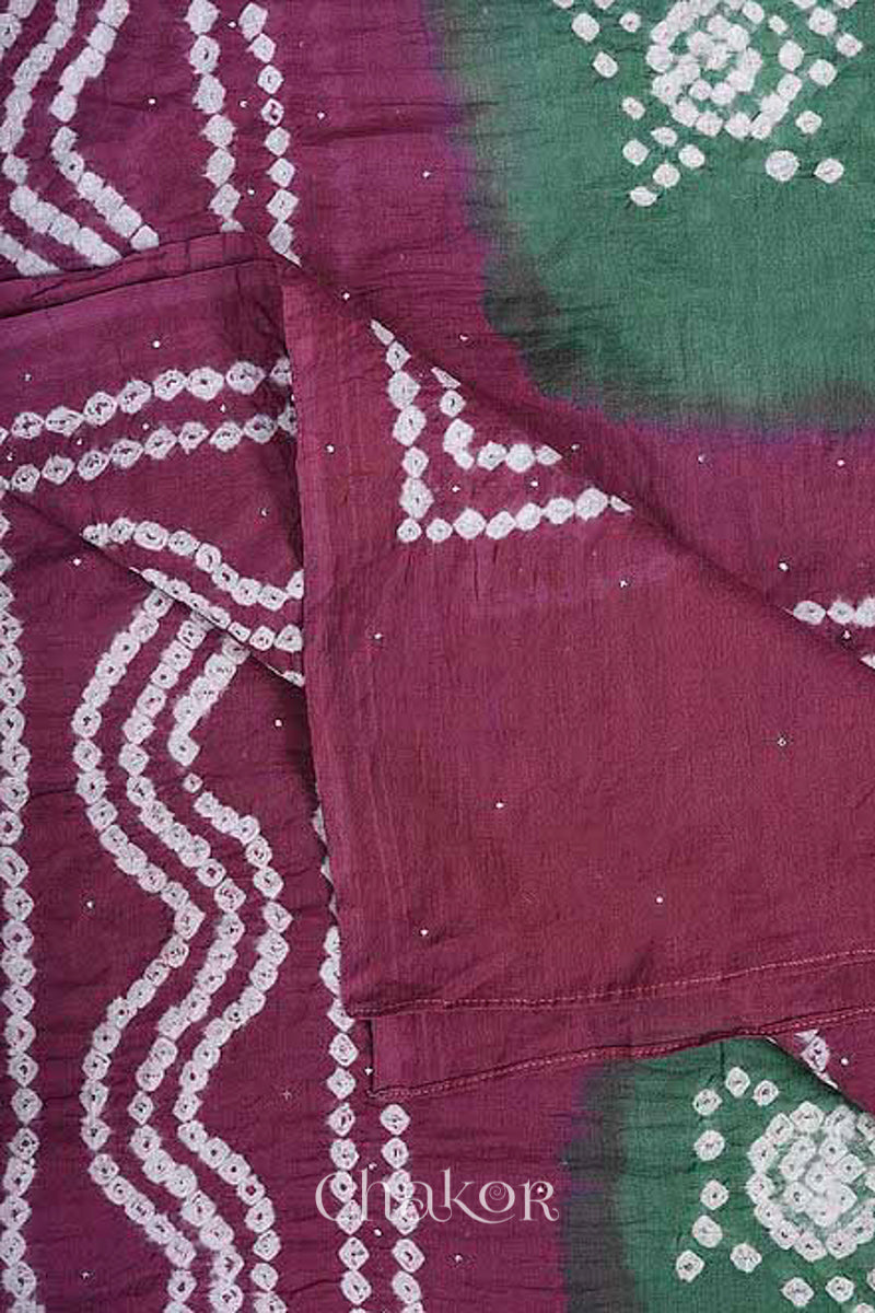 Moss green Plum Bandhani Mul Cotton Dupatta