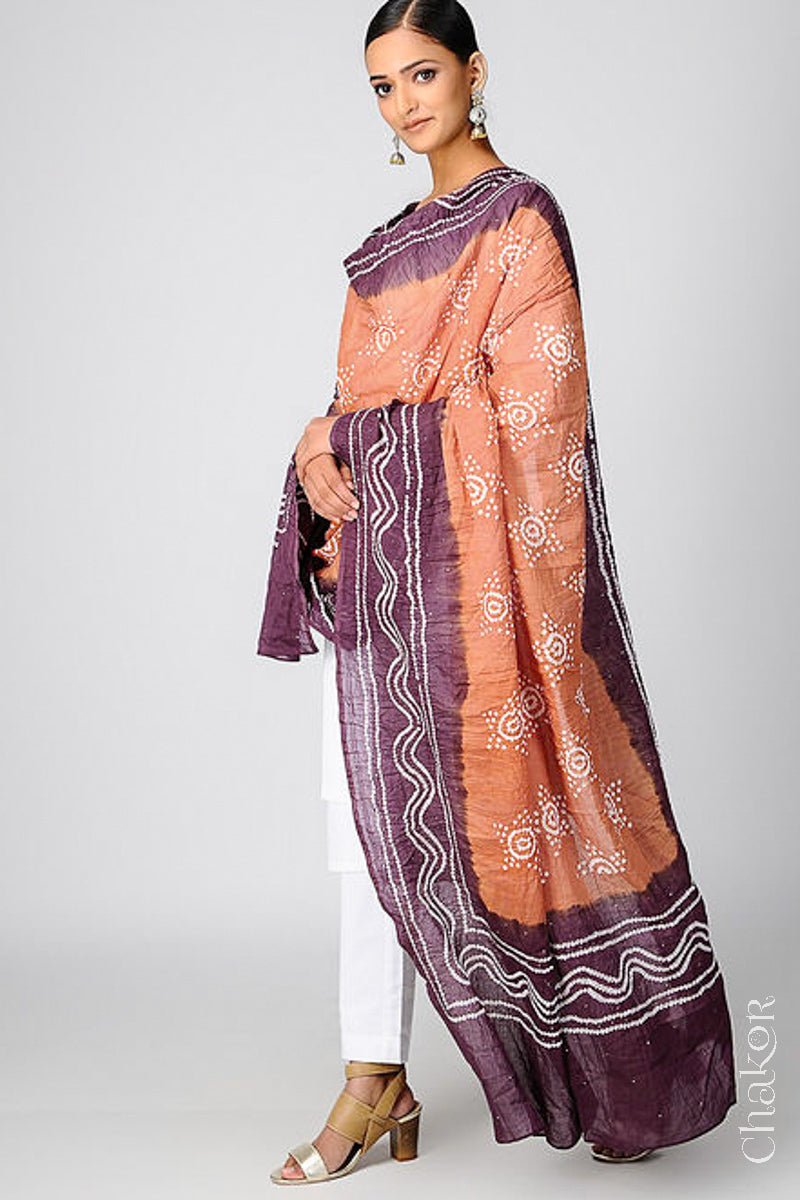 Rust Brown Bandhani Mul Cotton Dupatta