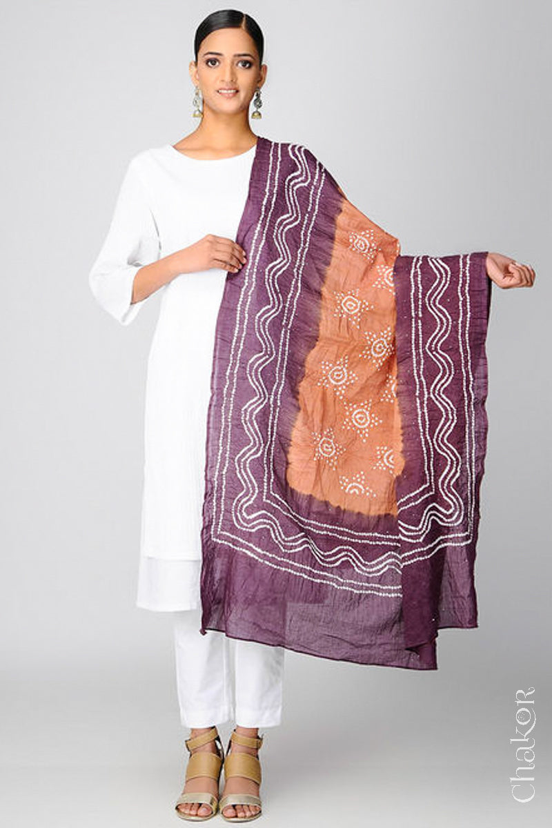 Rust Brown Bandhani Mul Cotton Dupatta
