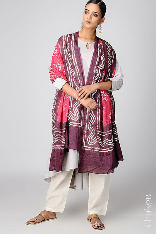 Strawberry Brown Bandhani Mul Cotton Dupatta