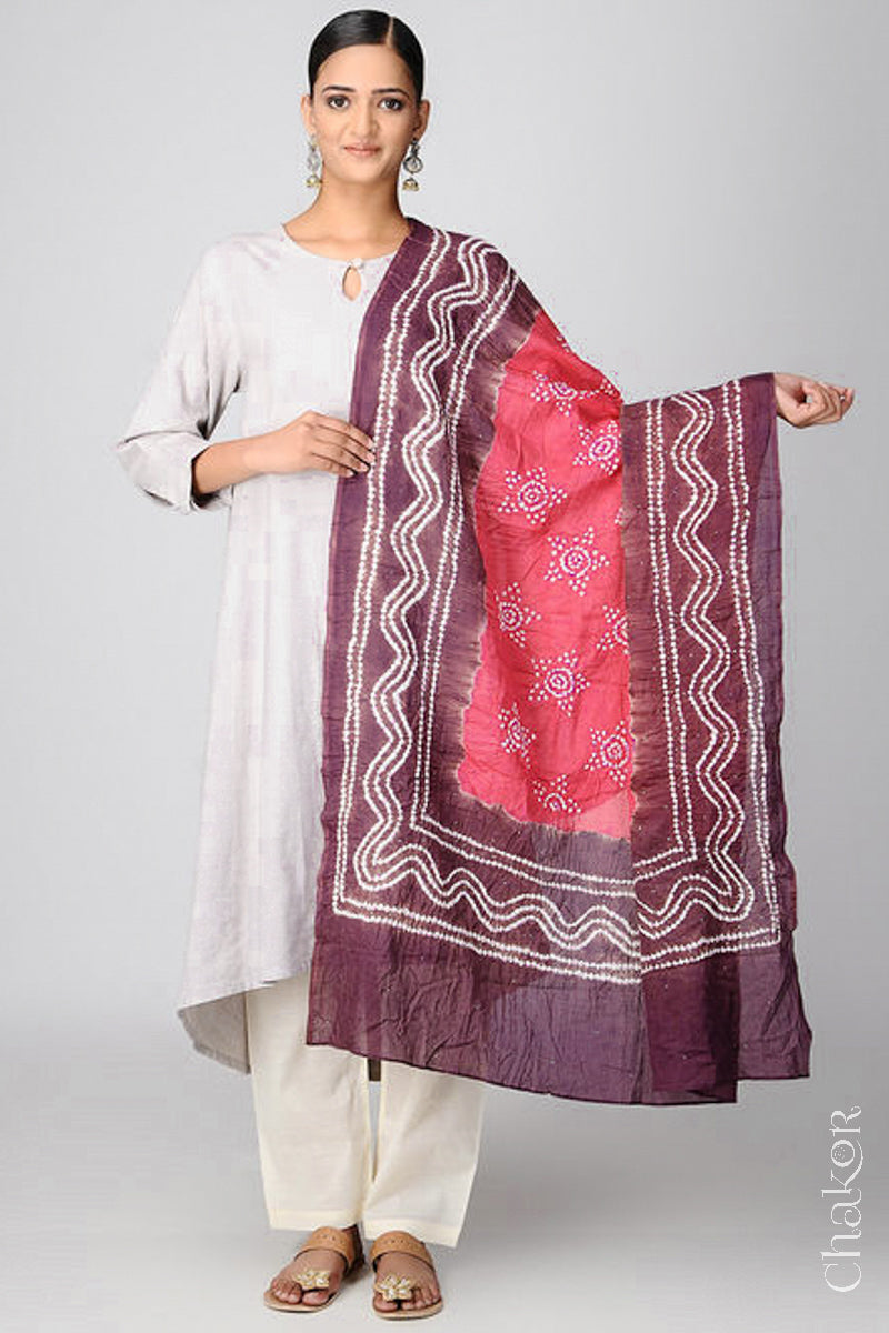Strawberry Brown Bandhani Mul Cotton Dupatta