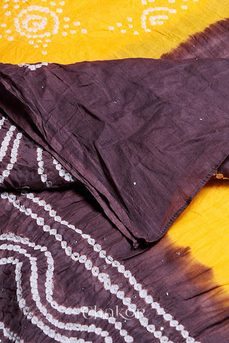 Yellow Brown Bandhani Mul Cotton Dupatta