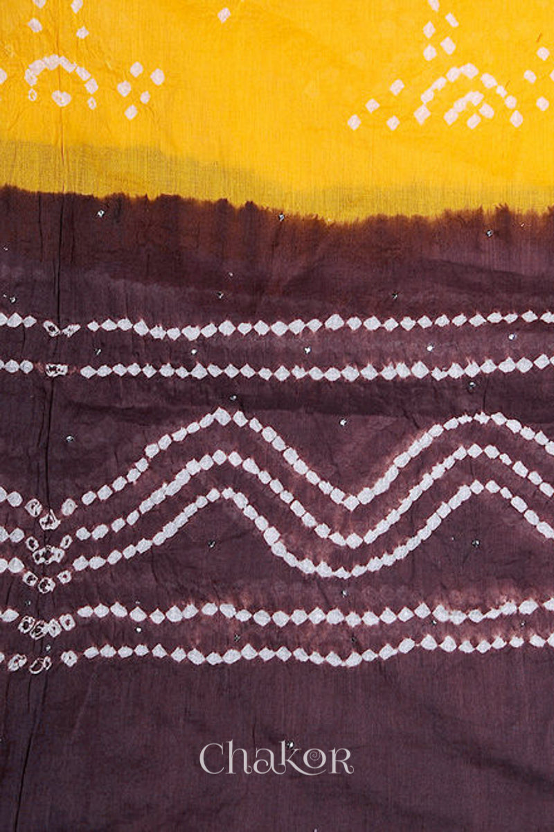 Yellow Brown Bandhani Mul Cotton Dupatta