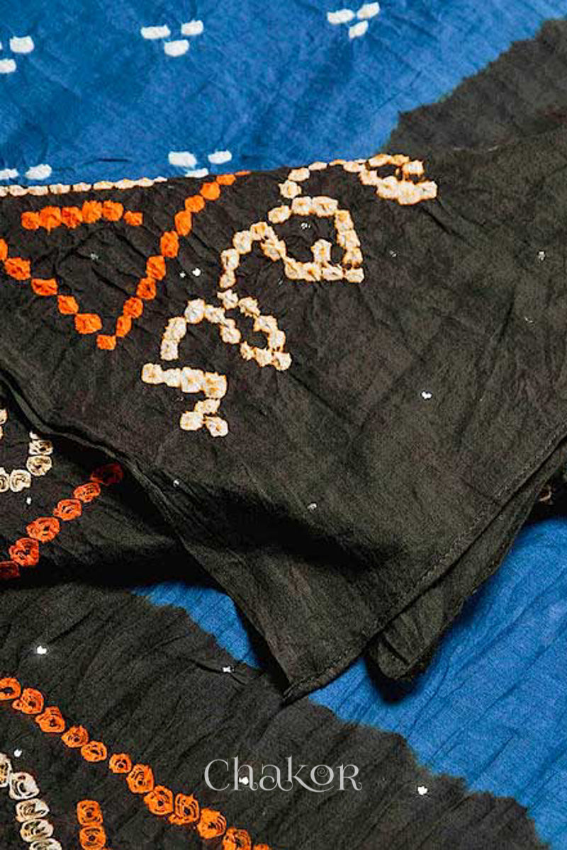 Indigo Black Bandhani Mul Cotton Dupatta