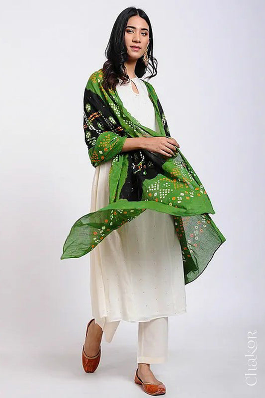 Black Mehendi Bandhani Mul Cotton Dupatta