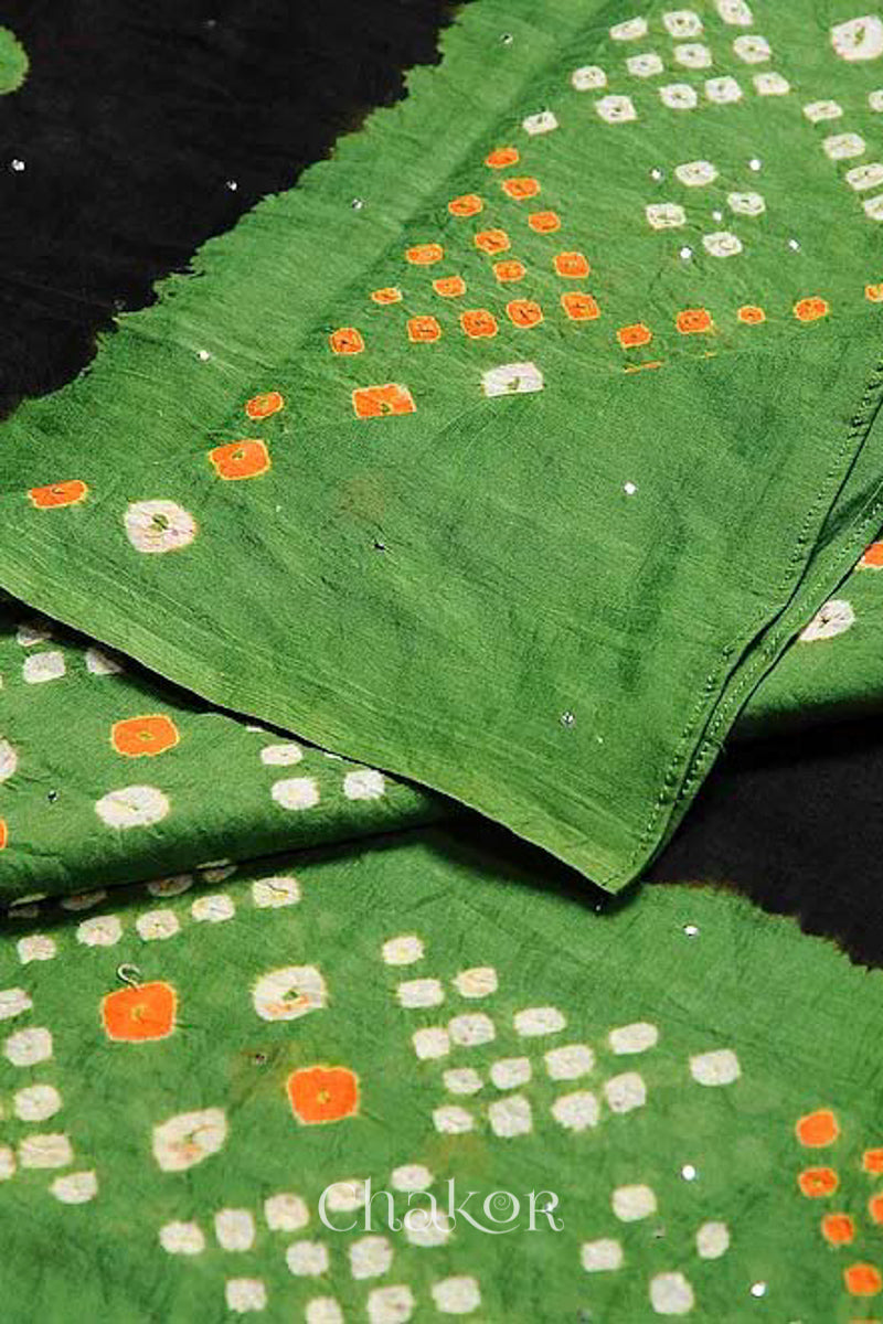 Black Mehendi Bandhani Mul Cotton Dupatta